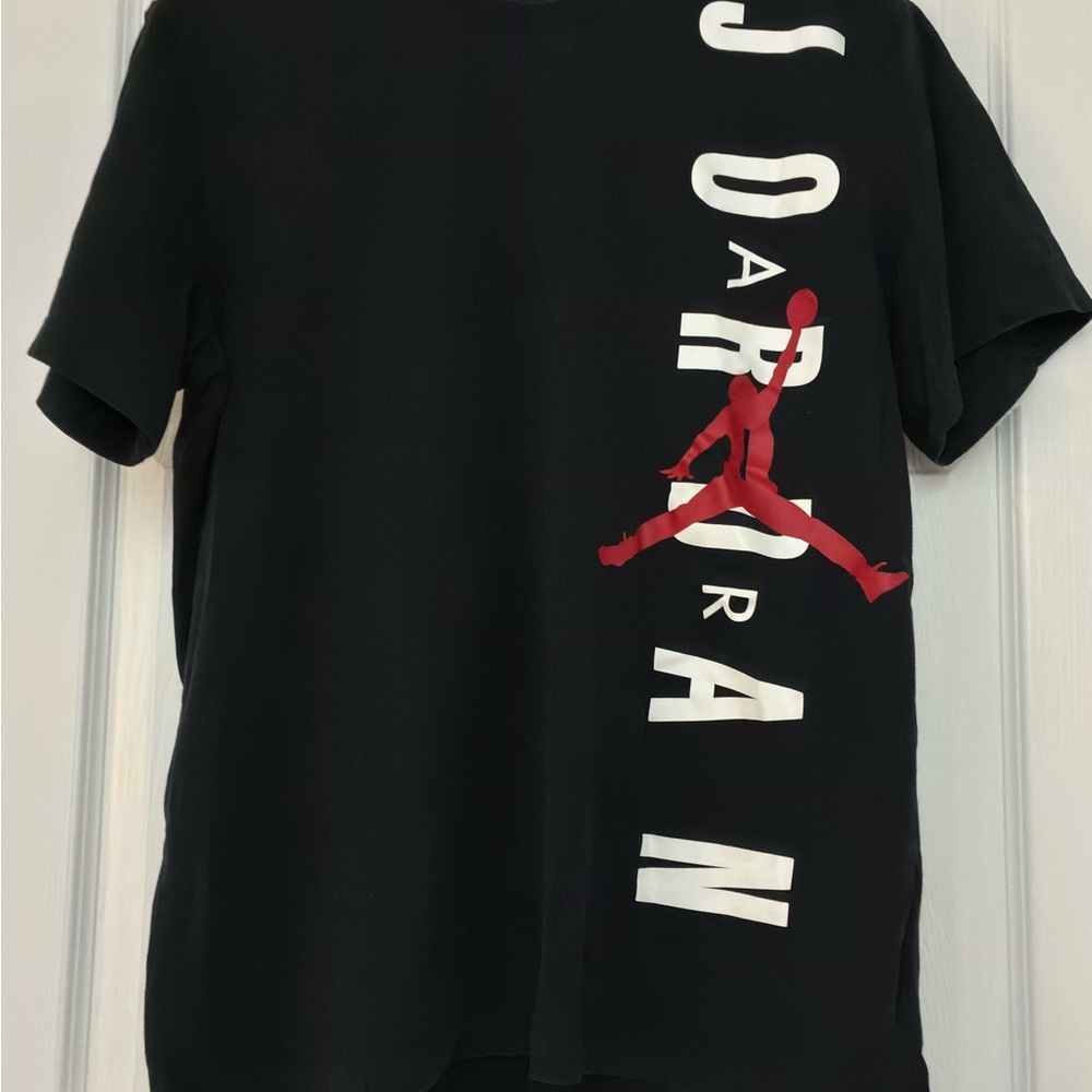 Jordan Black Tee with Vertical Red and White Logo